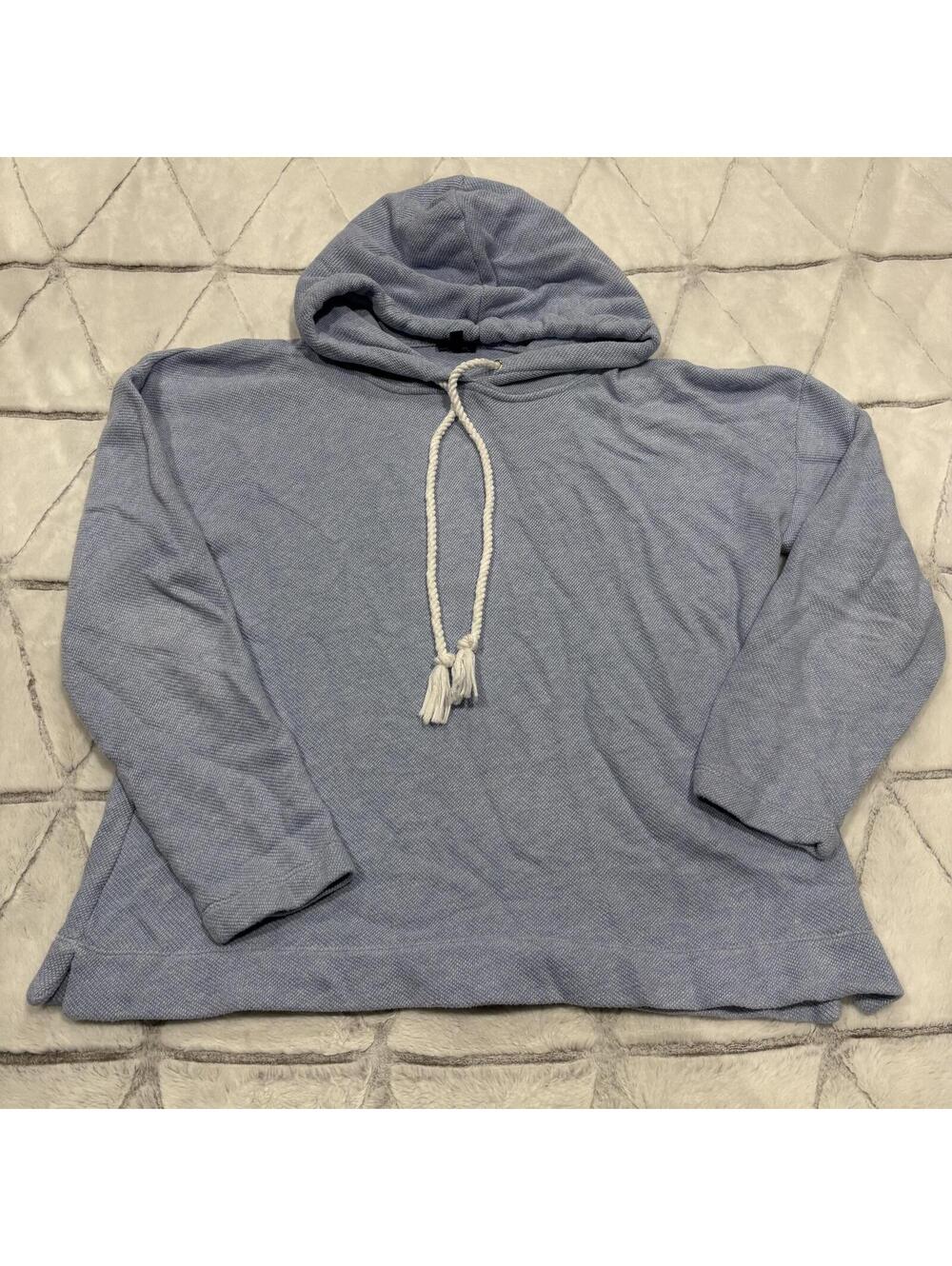 Talbots Beachy Petite Large Light Blue Hooded Sweater LP Cotton Cozy